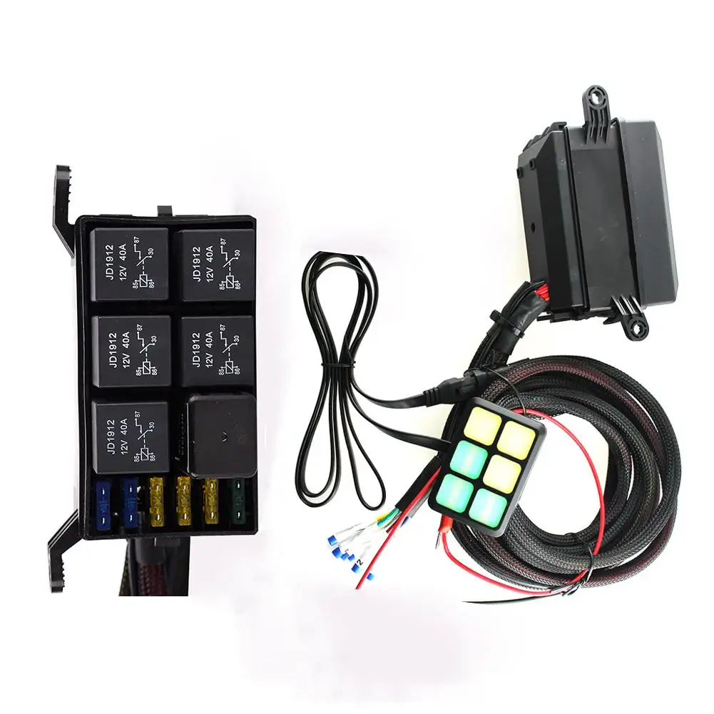 

6-position Push Button Switch Panel Electronic Relay System Circuit Control Box Waterproof Fuse Relay Box Wiring Harness