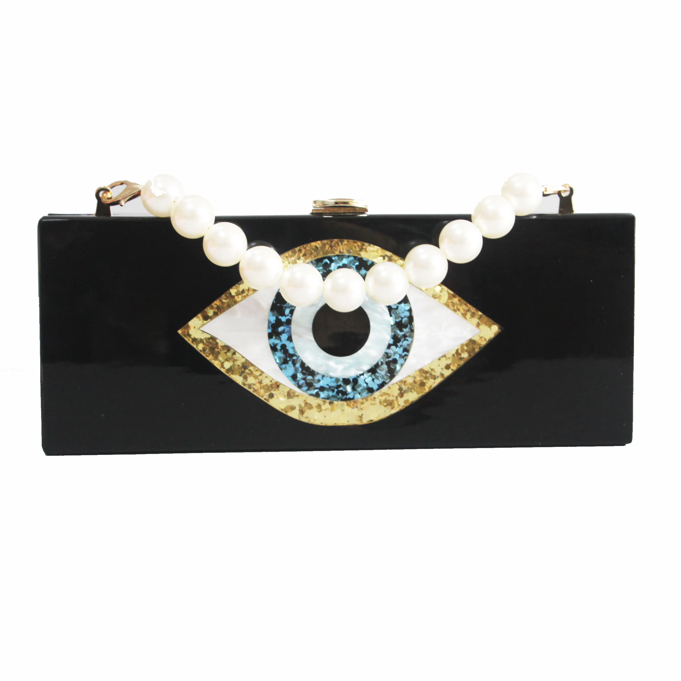 25 cm X 10 cm acrylic box clutches bags handbag women evil eye cartoon party bag solid black pearl white women evening bag