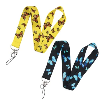 

K2202 Wholesale 20pcs/lot butterfly Cute Lanyard Keychain Lanyards for Keys Badge ID Cell Phone Rope Neck Straps Accessories