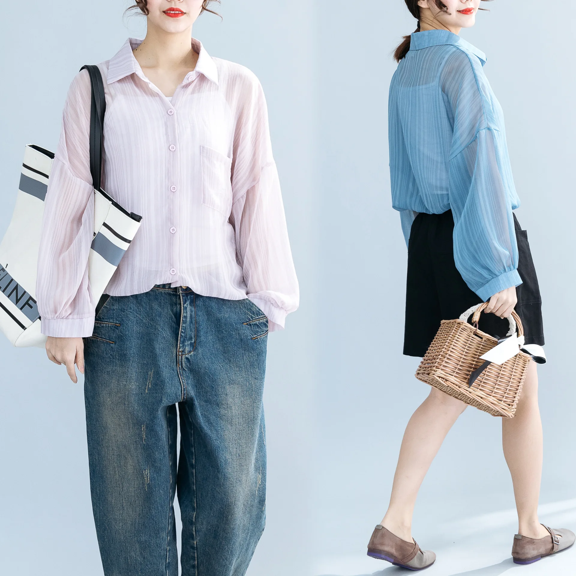 

2019 Summer Wear New Style Korean-style Shawl Long Sleeve Sun Protection Clothing Thin Coat Fat Mm Loose Casual Shirt Coat