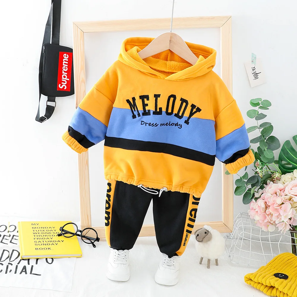 

Factory Direct Sales Of New Cashmere Letter Hoodie Set In Autumn Winter 2019 kids Two Piece Set boy clothes 1-3T