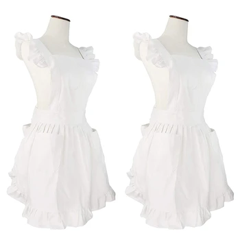 

2Pcs Elegant Victorian Apron Maid Overalls Clothing Ruffle Pocket Apron Cafe Apron Kitchen Apron Apron