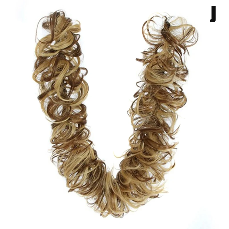 Кудрявые тепловые волосы булочки стойкие синтетические шиньоны эластичная резинка для волос удлиняющие волнистые грязные натуральные головные уборы длинный хвост - Цвет: J