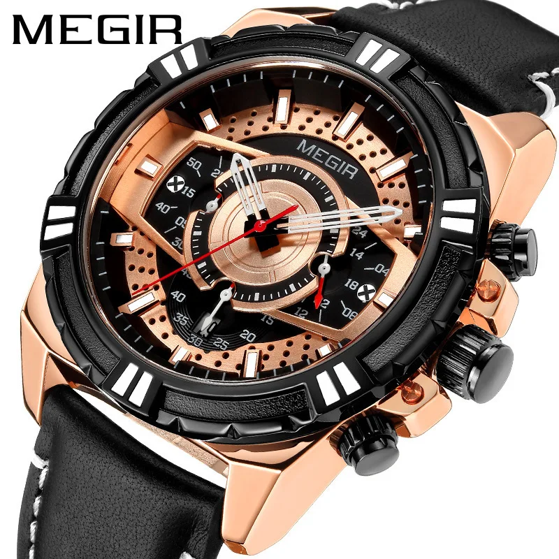 

Mei gainer megir Table Sports Watch Timing Genuine Leather Men's Quartz Watch 2118