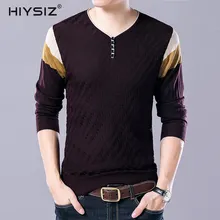 HIYSIZ Новые свитера мужские v-образный вырез с длинными рукавами Повседневная модная трендовая Кнопка украшения уличная осень зима пуловер Sw074