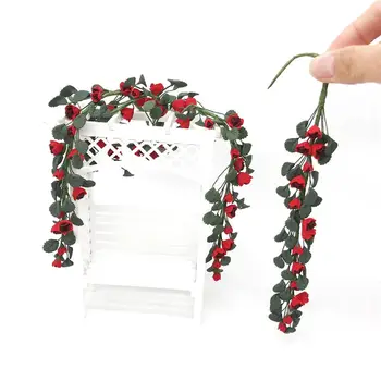 

1/12 Garland Simulation Fake Rose Flower Branch Doll House Garden Ornaments
