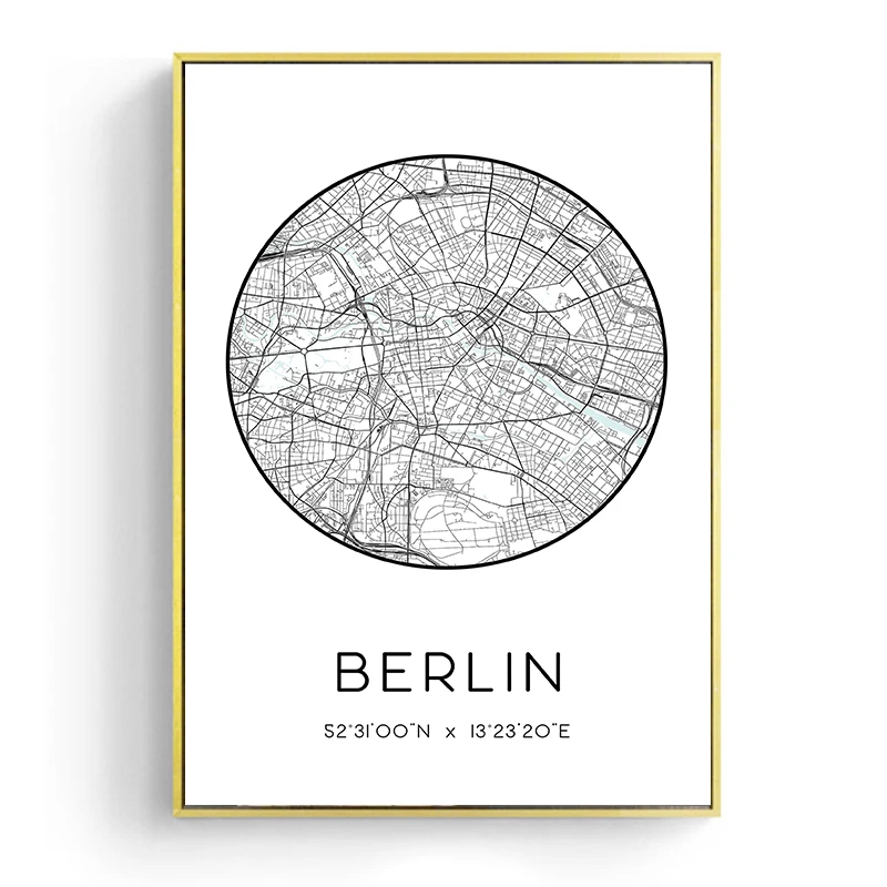 Минималистичная Карта города, Мадрид, Лондон, Warsaw, Las Vegas, холст, плакаты и принты, настенная художественная картина для гостиной, домашний декор - Цвет: BERLIN