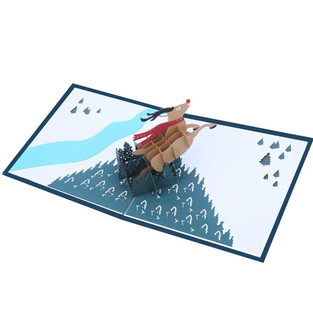  15x15cm Cartoon Flying Sled Deer Paper Invitation Greeting Cards New Year Greeting Cards Christmas  - 4.00026E+12