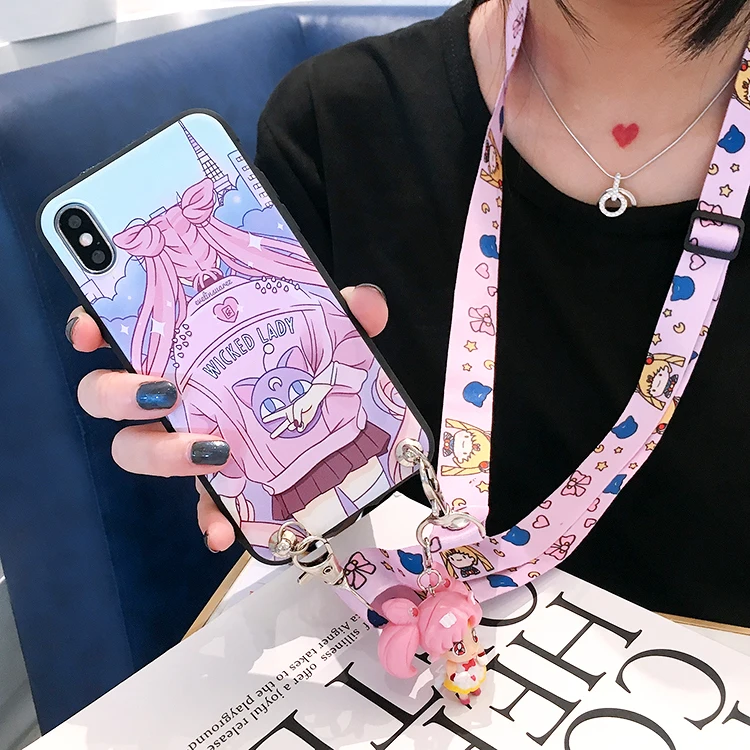Чехол для телефона SAM S10 plus с милым 3D рисунком Сейлор Мун для samsung S6/S7 edge/S8/S9 plus/S10e/Note4/5/8/Note9 задняя крышка с рисунком+ игрушка+ ремешок