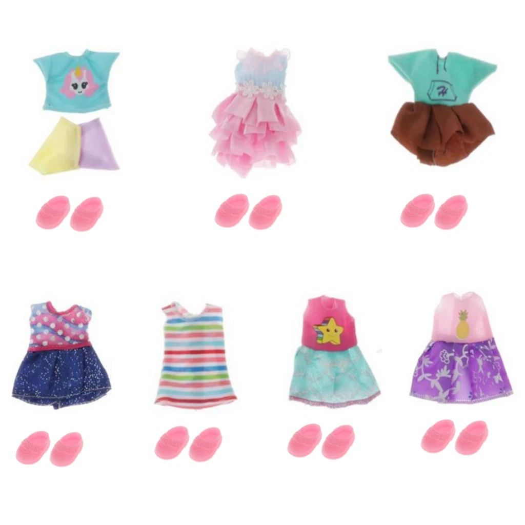 7 PCS Dolls Clothes Daily Outfits Shoes Dress Shorts Toys Accessory