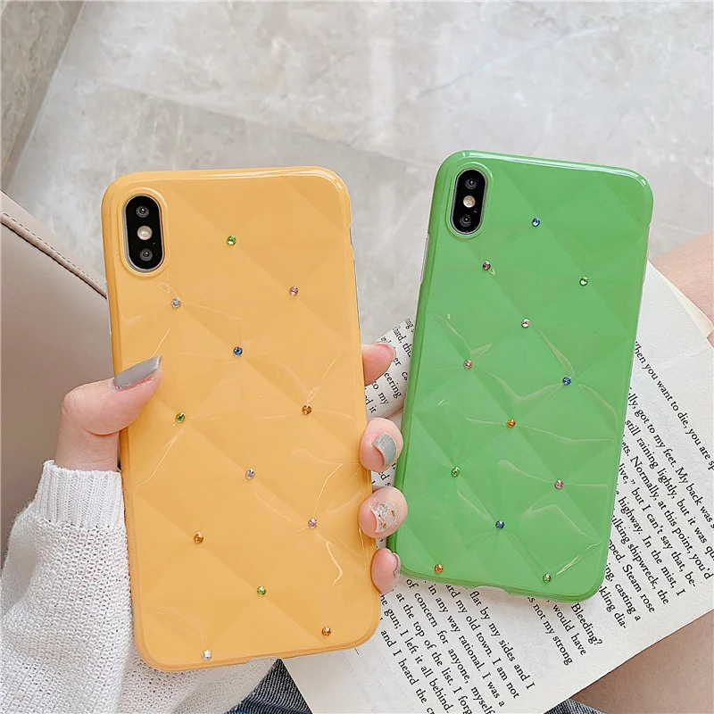 

Simple Lattice Rhinestone Case for iPhone XS MAX XR X Solid Color Phone Cases for iPhone 7 6 6S 8 Plus Soft TPU Cover(123)
