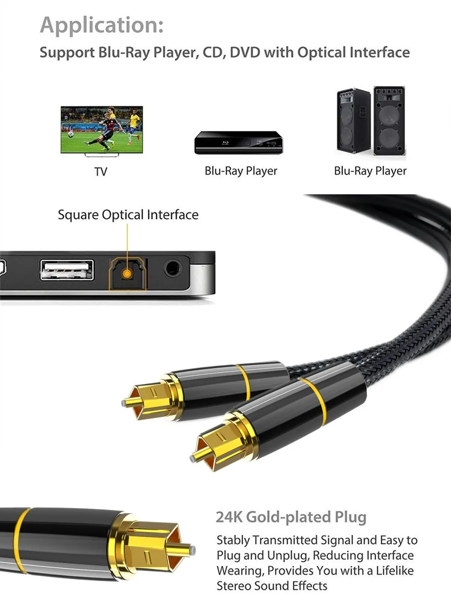 Digital Optical Audio Kabel Toslink Koaxial SPDIF Dolby 7,1 Soundbar 5,1 Faser Kabel für HALLO-FI Sound Bar Heimkino PS4 xbox – Detail 2