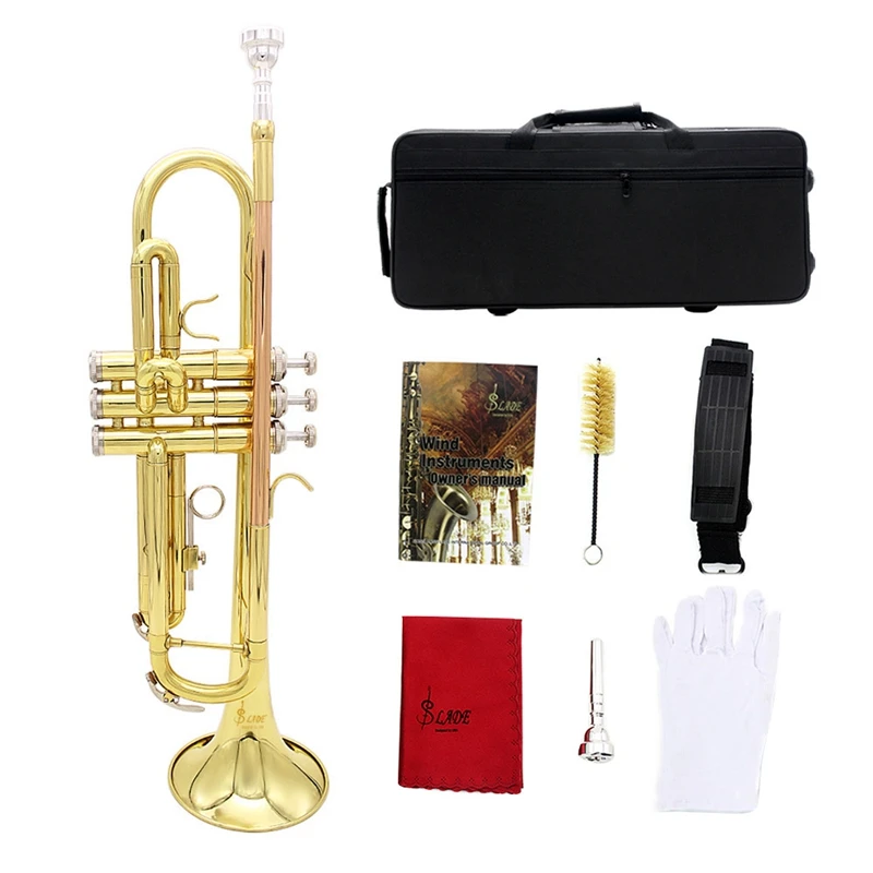 

Slade Beginner Musical Instrument Brass Trumpet with Bag Brass Gold Trumpet Digital Mechanical Welding Pipe Music Adopts