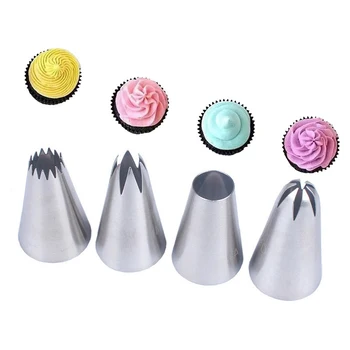 

4 Pcs Large Size Icing Piping Nozzle Cake Cream Decoration Head Bakery Pastry Tips Stainless Steel Cake Decorating Tool