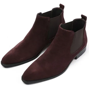 

2019 Classic Chelsea Boots Men Handmade Suede Ankle Boots Genuine Leather Pointed Toe Men's Shoe Wedding Office Botas