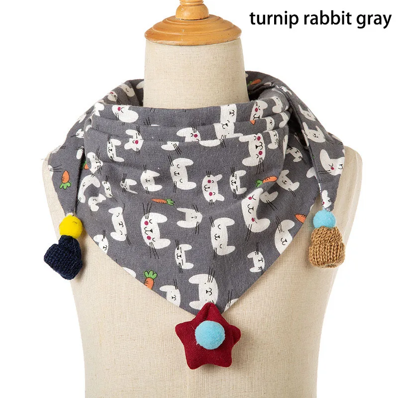 turnip rabbit gray Хлопковый треугольный шарф, двойной шарф, 1 шт., сохраняющий тепло, детский воротник, мультипликационный узор - Цвет: turnip rabbit gray