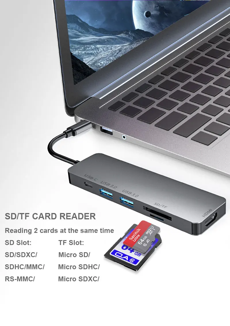 USB C концентратор type C к HDMI 4K USB 3,0 адаптер с USB C зарядным портом SD/TF кард-ридер для MacBook Pro samsung S8 huawei P20 Pro