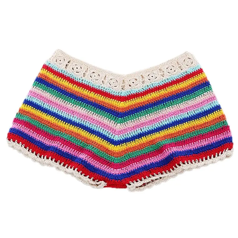 

F2TC Womens Sexy Bohemian Rainbow Handmade Crochet Knitted Bikini Set Drawstring Lace