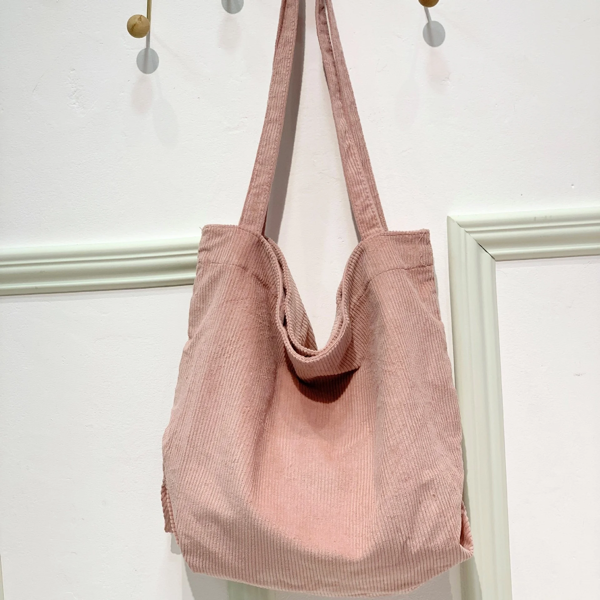 [韓国大人気バッグ] プラHITシンプルショッパーバッグcorduroy Korean Corduroy Canvas Bag For Women Shoulder Crossbody Bag