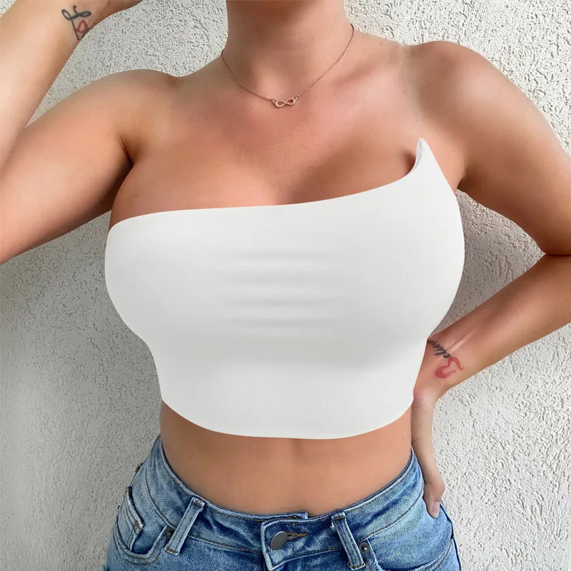 

2020 Summer Sexy Women Strappy One-shoulder Slim Fit Club Streetwear Cloth Sling Backless Solid Basic Vest Tanks Female Camisole