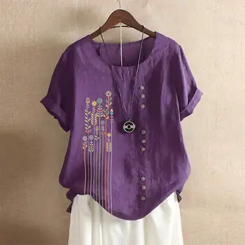 

Fashion Printed Shirt Women's Summer Blouse 2020 ZANZEA Vintage Short Sleeve Shirts Female O Neck Blusas Plus Size Tunic Tops