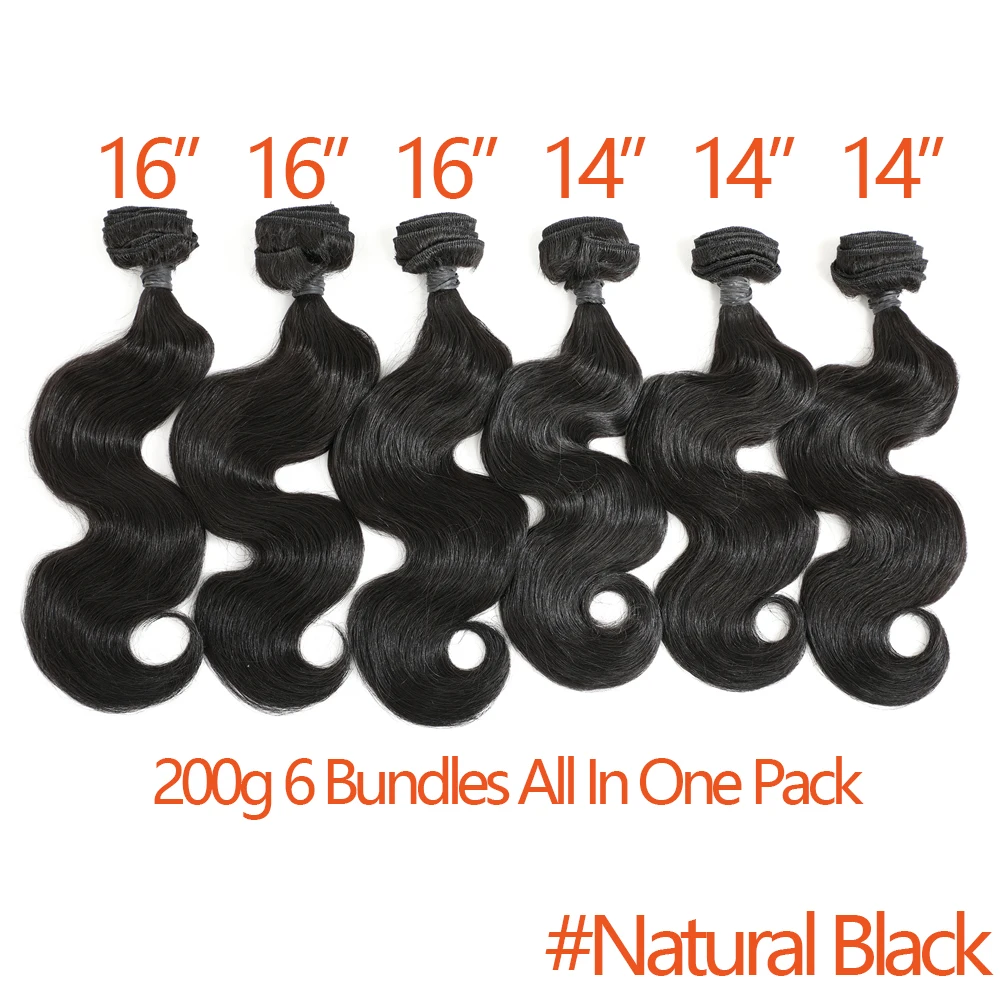 Синтетические объемные волнистые пряди для волос, 6 пряди, все в одной упаковке, термостойкие синтические волокна, 200 г, натуральный черный цвет - Цвет: Natural Black