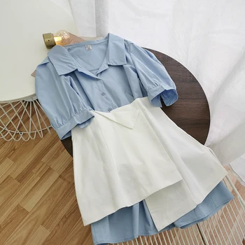 

New Summer Single Breasted Straight Skirt Irregular Turn-down Collar Single Breasted Casual Women Suit Set