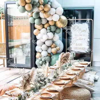 

Balloons Garland Arch Kit Latex Retro Green Gray Metal Gold Globos DIY 1St Birthday Wedding Anniversary Party Baby Shower Decor