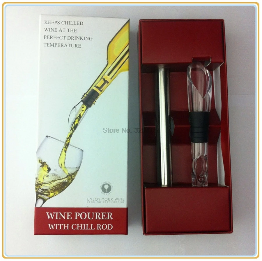 by dhl 20set Ice Wine Chiller Stick With Wine Pourer Cooling Stick Cooler Beer Beverage Frozen Ice Cooler Bar Tool