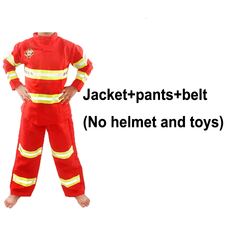 Red jacket and pants Детские костюмы пожарников; комплект одежды для маленьких мальчиков; вечерние костюмы для костюмированной вечеринки на Хэллоуин; костюмы пожарных для мальчиков-подростков с поясом - Цвет: Red jacket and pants