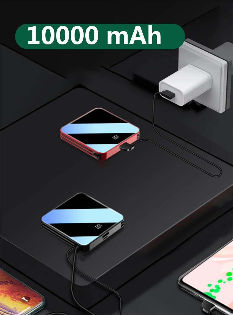 Мини powerbank 18650 10000 мАч carregador portatil портативное зарядное устройство батарея Внешний аккумулятор с кабелем для iphone xiaomi