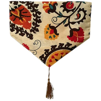 

Cotton And Linen Blend Reversible Table Runner Ethnic Floral