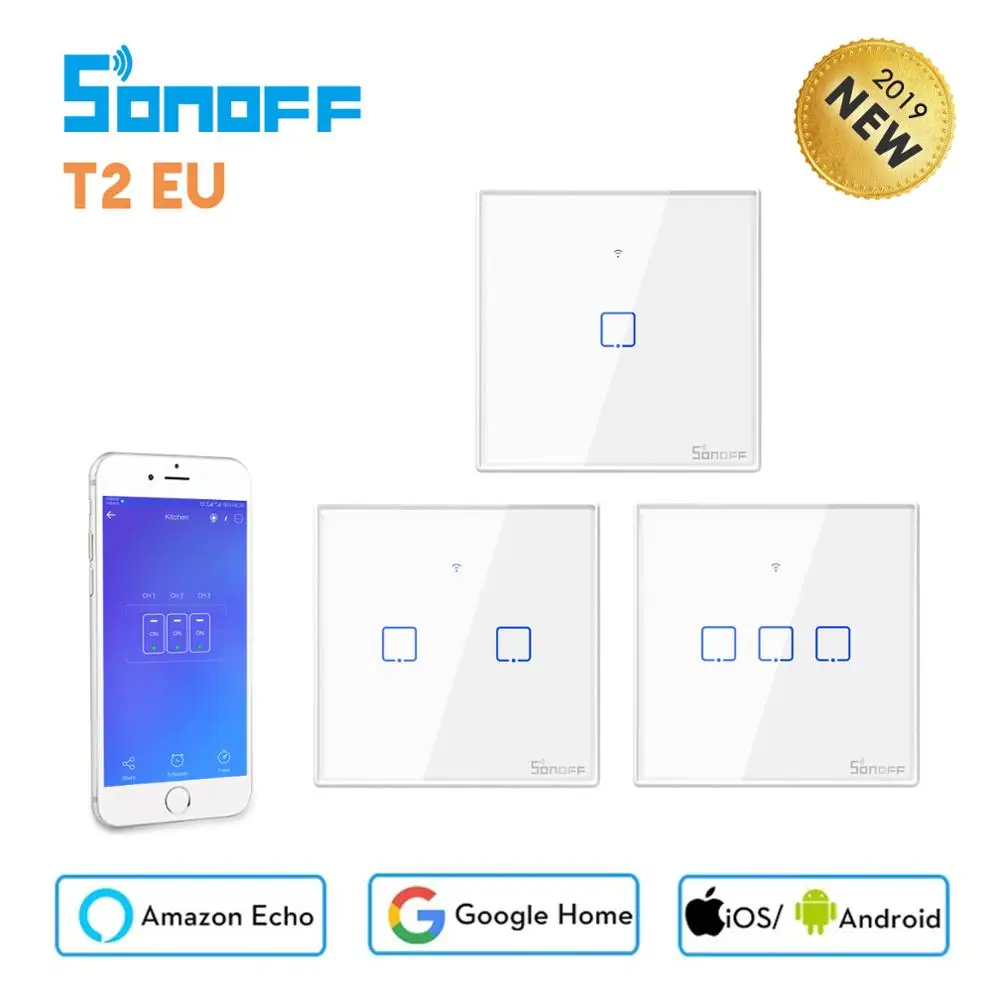 Умный сенсорный выключатель Sonoff T2 T3 EU с поддержкой Wi Fi приложение Ewelink