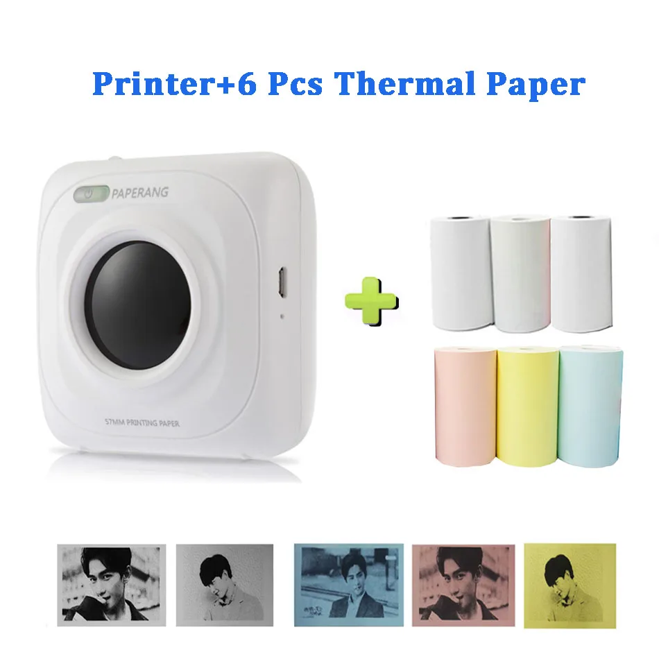 P1 and 6 Papers Портативный Bluetooth принтер мини Карманный фотопринтер Мобильный телефон фотографии Термопринтер для iOS Android Windows ручной 58 мм - Цвет: P1 and 6 Papers