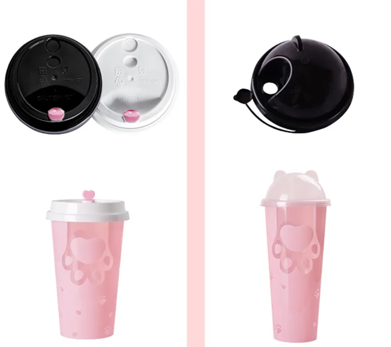 50pcs 90 caliber net red cat claw cup 500ml disposable tea cup thicken plastic cup party birthday favor beverage cup with lid