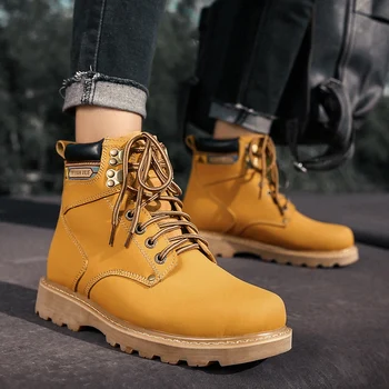 

Men's Leather Boots Martin Fashion Cowboy Botas Warm Winter Boots for Men Snow Round Toe Boots Male Casual Hiking Outdoor Shoes