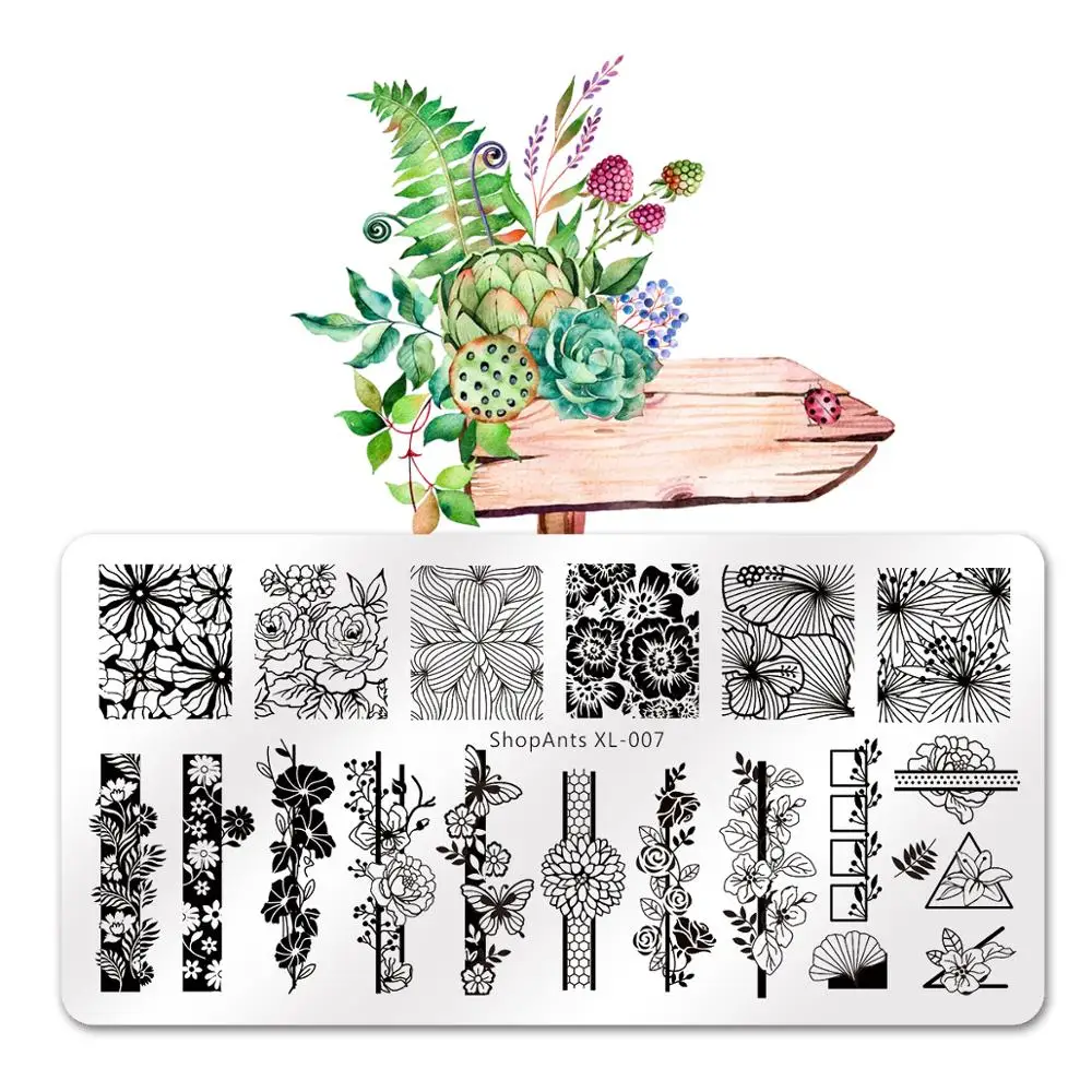 

SHOPANTS 6*12CM Geometric Nail Stamping Plates Rectangle Flower Leaves Design Image Nail Art Stamp Stencils Manicure Templates