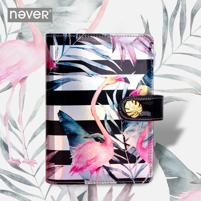 Yiwi Never Flamingo A6 방수 PU 가죽 노트북 바인더 플래너, 필러 페이지 포함, 신제품