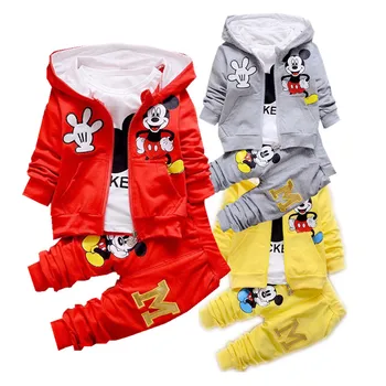 

Spring Autumn Mickey Baby boys clothes sets kids Clothes Sprot suits Hooded jacket +T-shirt+ pants 3PCS Toddler Girls clothing