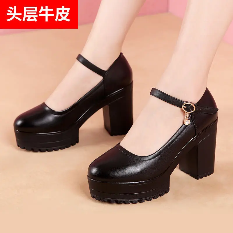 

[Soft-Sole] round-Toe Model Cheongsam Catwalks Shoes Women's Waterproof Platform Chunky-Heel Thick Bottomed High Heel Shoes Mom