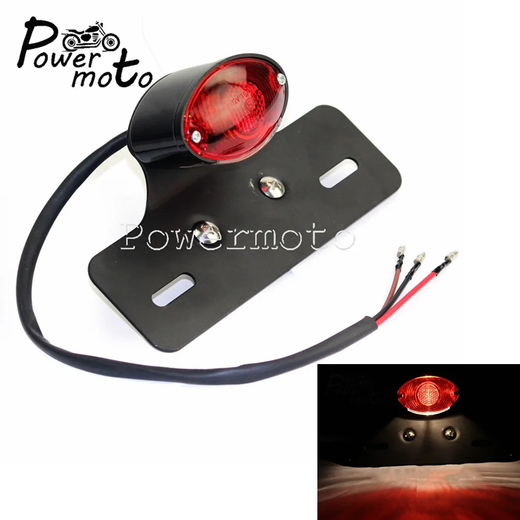 Universal 12V Cat Eye Taillight Brake Stop Light Licence Plate W/ Bracket for Harley Touring Cruiser Chopper Cafe Racer |