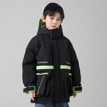

Winter Boys Down Jacket Tooling Hooded Warm Down Coats Children Thick Thermal Outdoor Sports Snowsuit Outerwear School Uniform