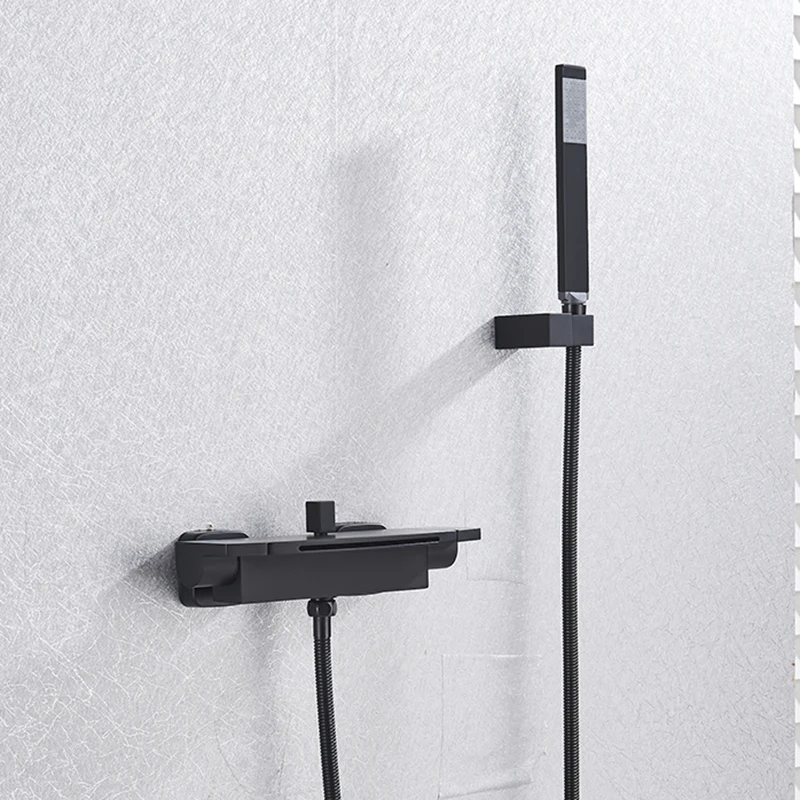 MYQualife Matte Black Bathroom Faucet 2 Function Bathtub Facuet  Wall Mounting Cold and Hot Shower Faucet Waterfall 2
