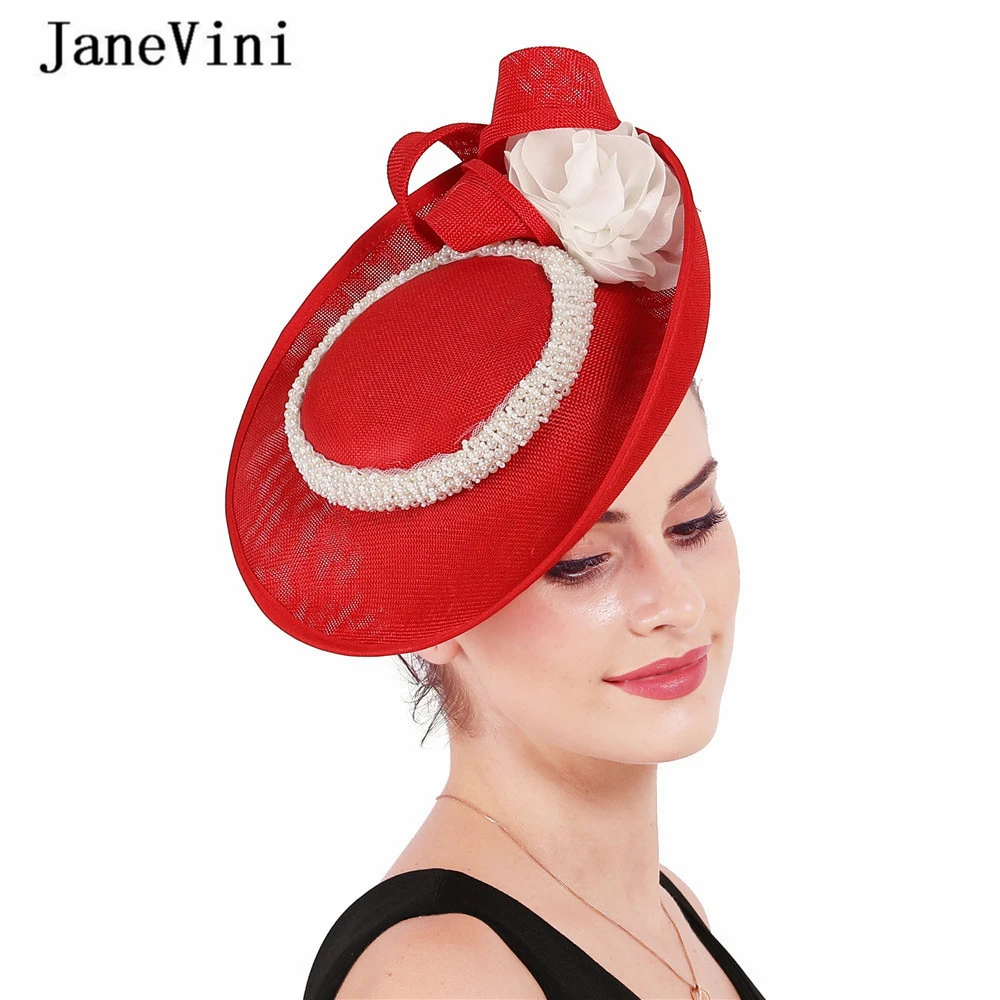 Janevini 2019 Elegante Grande Rosso Delle Donne Cappelli E Fascinators Per Matrimoni Fiori Fatti A Mano In Rilievo Di Tulle Principessa Sposa Accessor
