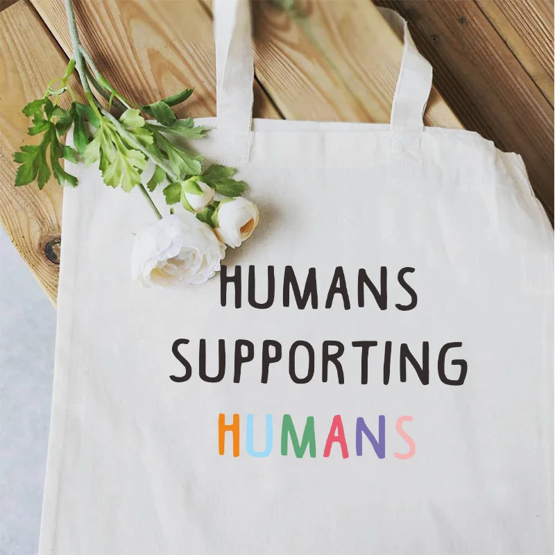 HUMANS SUPPORTING Aesthetic Women Shoulder bag Eco Reusable canvas tote White Lady summer shopping | Багаж и сумки