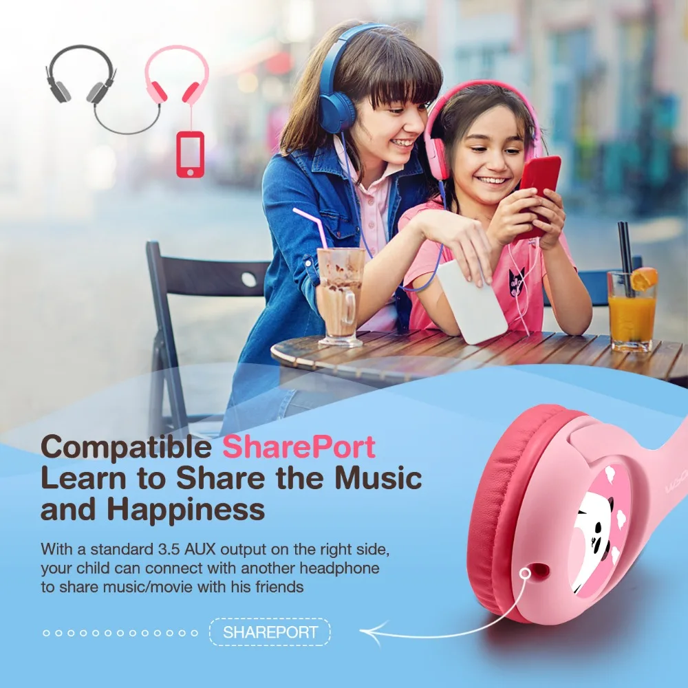 Mpow Wired Headphones For Kids Max 85dB Volume Limited Soft Earpads Headset With Shareport For MP3 MP4 Laptop Tablet PC