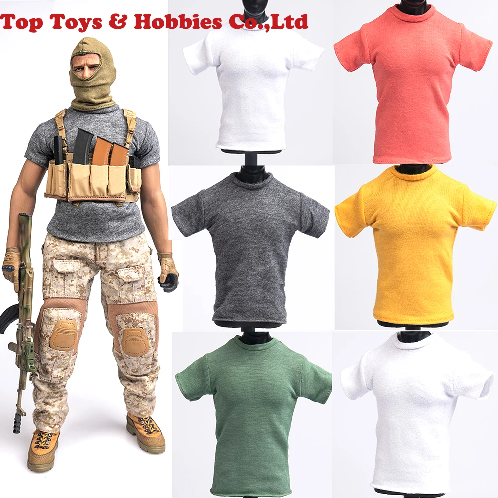 

TYM055 1/6 Scale Accessory Black gray RED white elasticity short sleeve cotton t-shirt model For 12 inches male female Body DIY