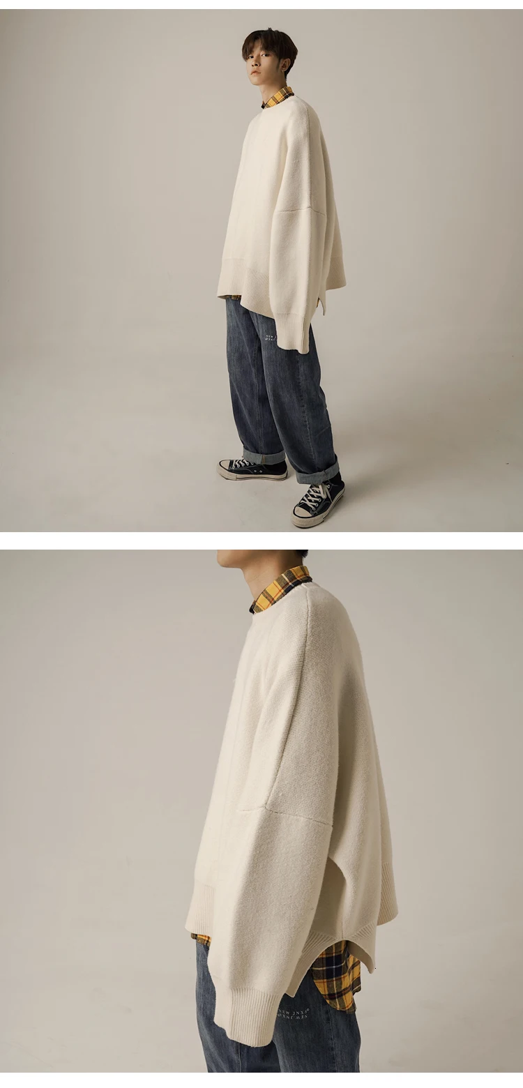 Autumn New Fashion Casual Trend Korean Version Of The Solid Color WildUnderThe SplitLoose Knit Head Handsome Couple Sweater