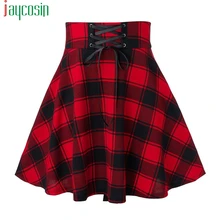 Повседневная мини-юбка женская Свободная Высокая талия на шнуровке летняя модная мини-юбка размера плюс Ретро клетчатая Женская юбка с принтом