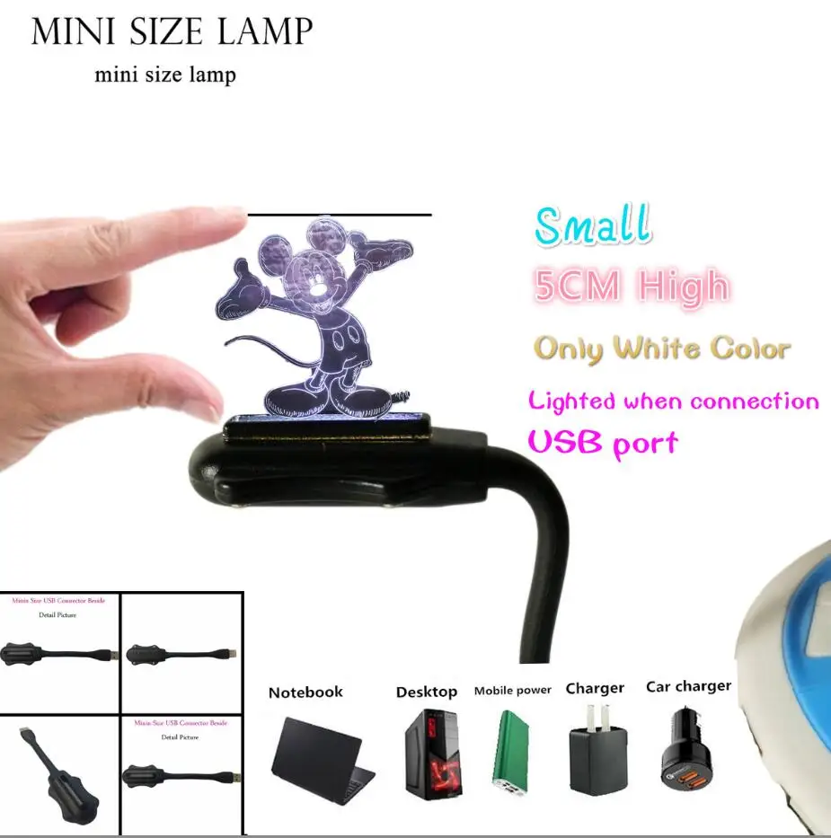 Светящийся ребенок Микки 3D иллюзия светодиодный ночник красочный мигающий свет Микки Маус фигурки Аниме игрушечные вечерние Поставщик детский подарок - Emitting Color: Small USB Lamp 50mm